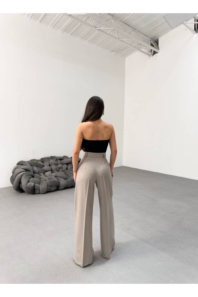 Striped Waist Belt Palazzo Pants