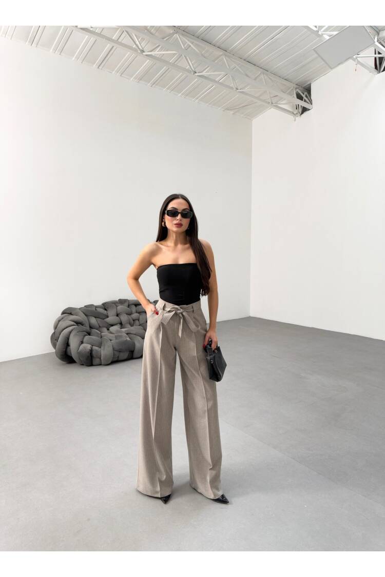 Striped Waist Belt Palazzo Pants
