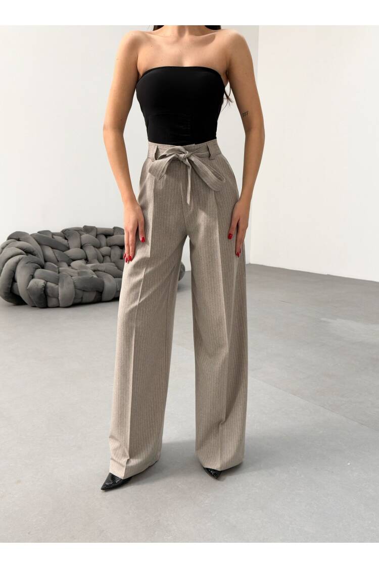 Striped Waist Belt Palazzo Pants