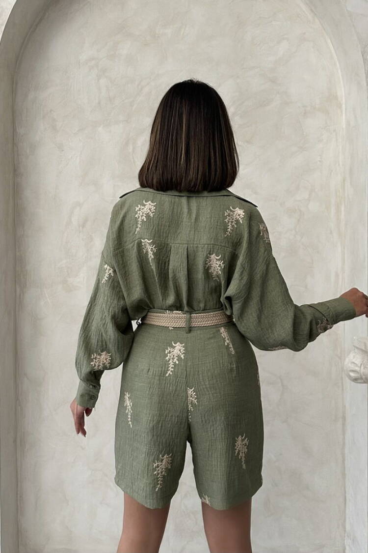 Embroidered Linen Shorts - Light|