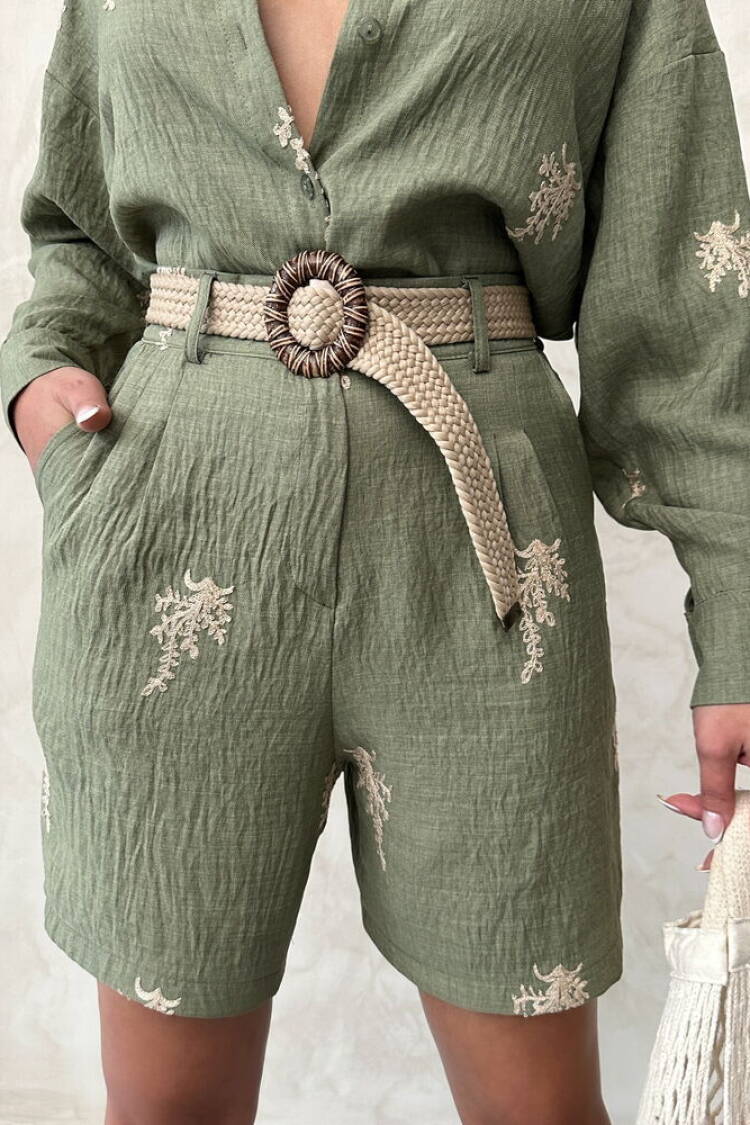 Embroidered Linen Shorts - Light|