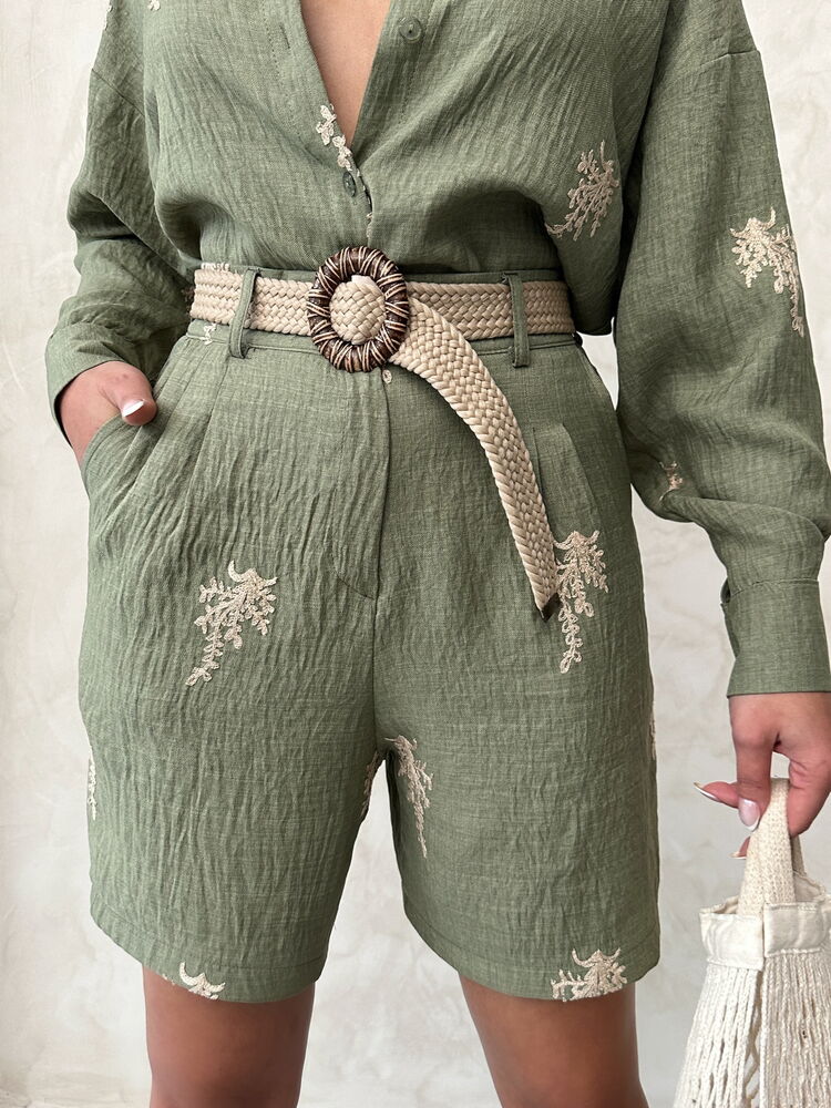 Embroidered Linen Shorts - Light|