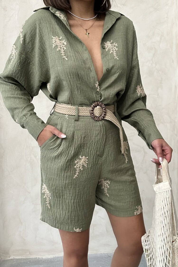 Embroidered Linen Shorts - Light|