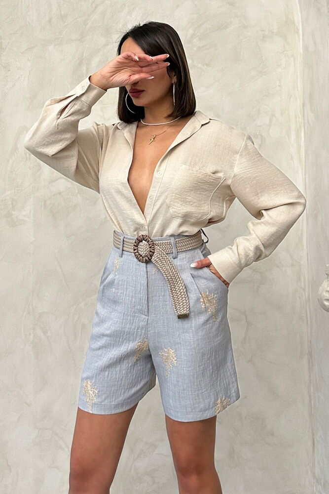Embroidered Linen Shorts -