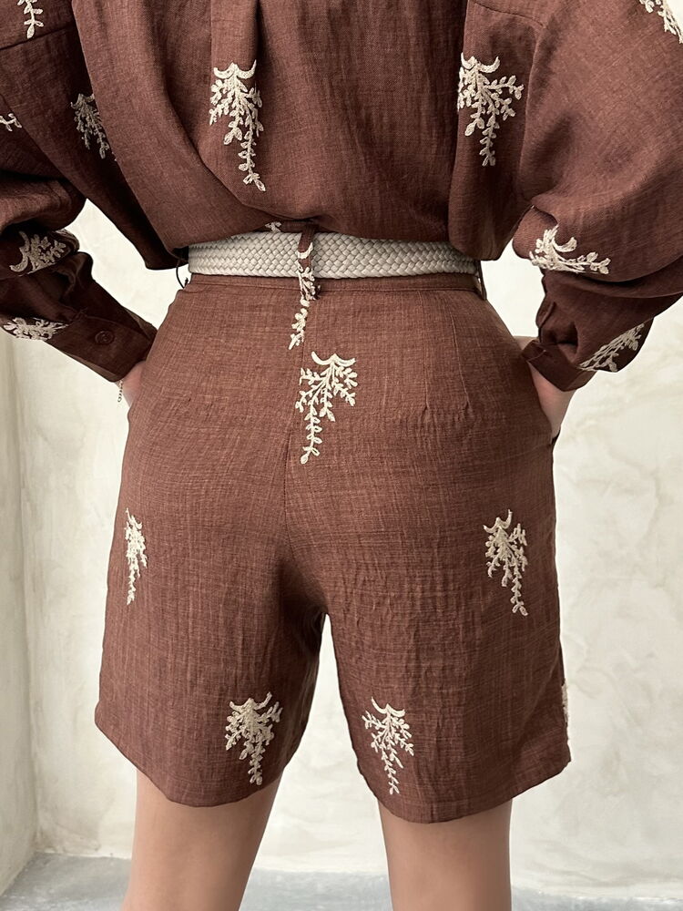 Embroidered Linen Shorts