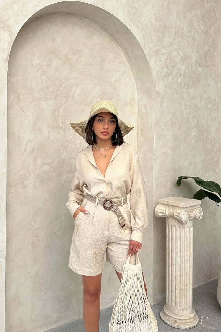 Embroidered Linen Shorts - Topshow - Globality Store - Women Clothes Wholesale Turkey