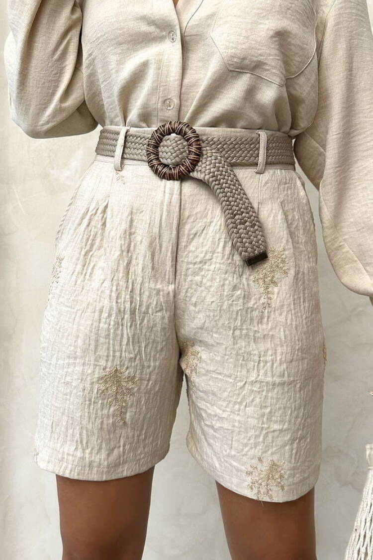 Embroidered Linen Shorts
