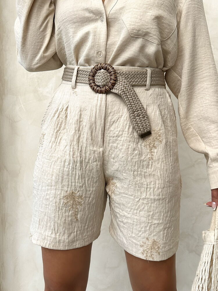 Embroidered Linen Shorts
