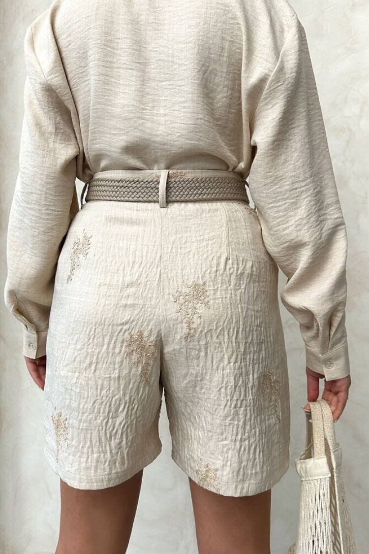 Embroidered Linen Shorts