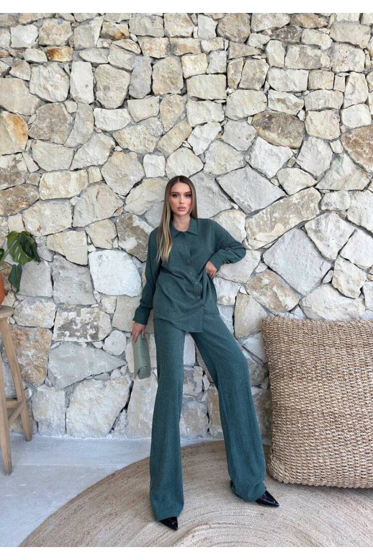Tree Bark Pattern Gomlek Set - Ezgi Nisantasi - Globality Store - Women Clothes Wholesale Turkey