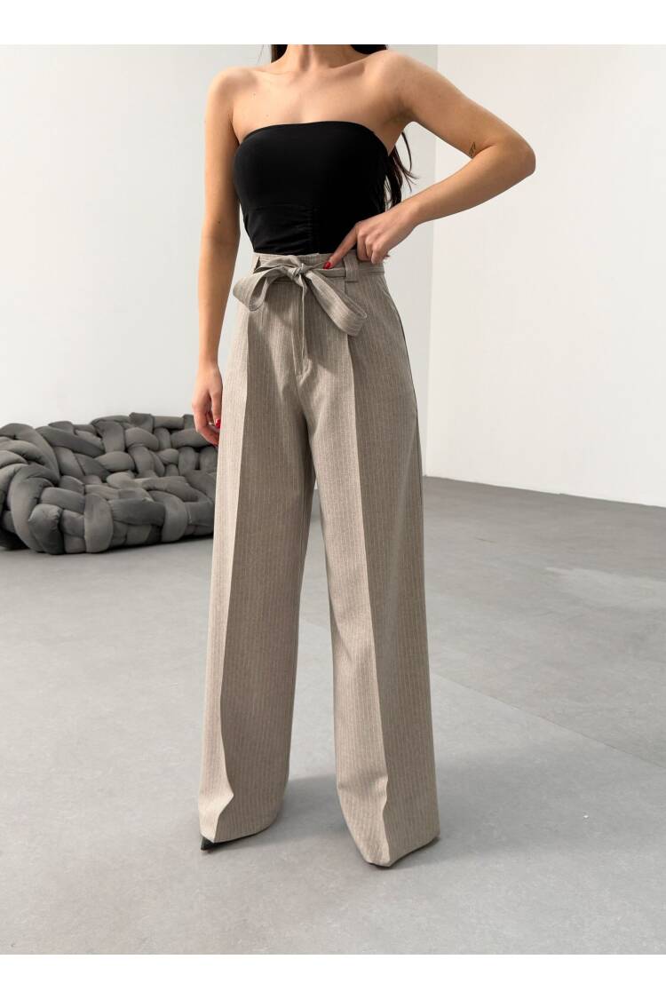 Striped Waist Belt Palazzo Pants