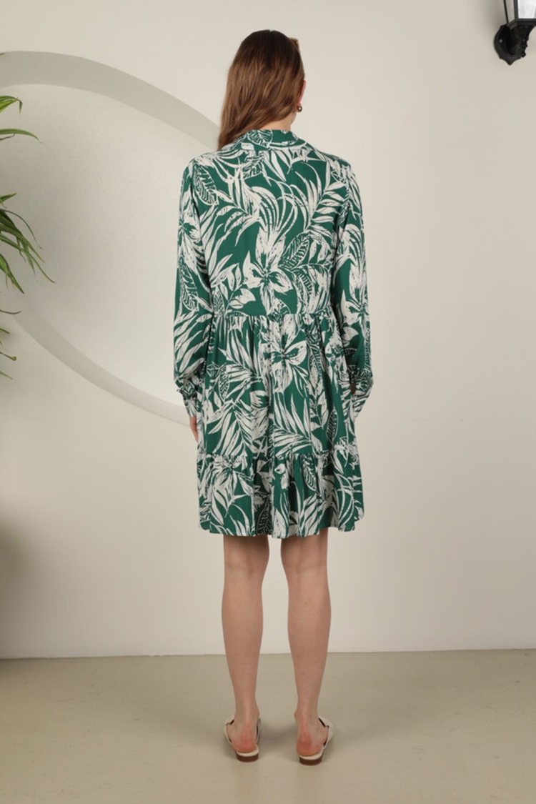 Viscose Fabric Leaf Pattern Dress - Green