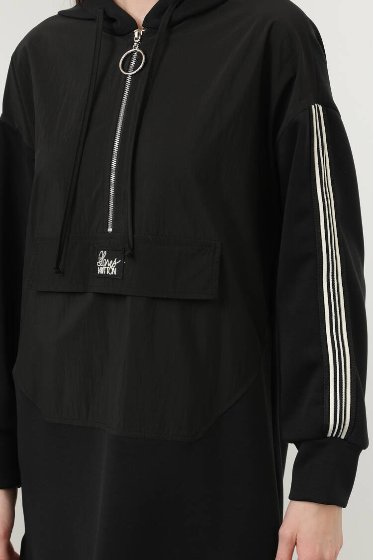 Women's Front Zipper Detailed Hooded Tunic
