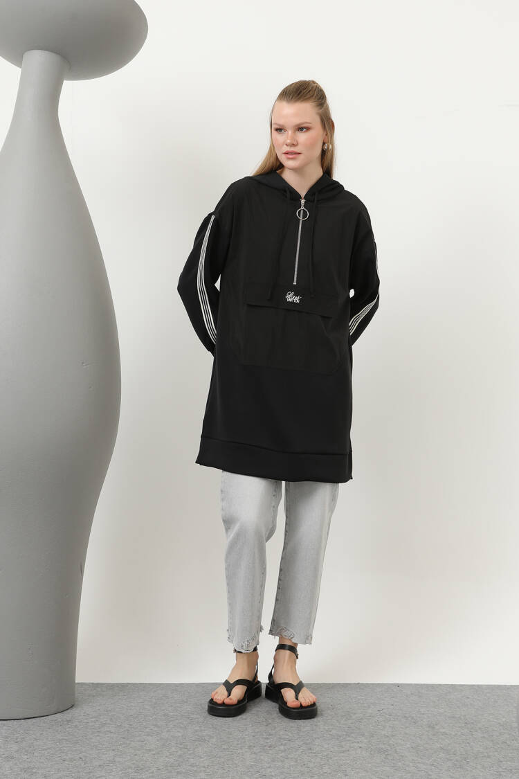 Women's Front Zipper Detailed Hooded Tunic