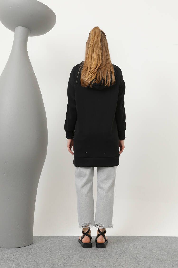Women's Front Zipper Detailed Hooded Tunic