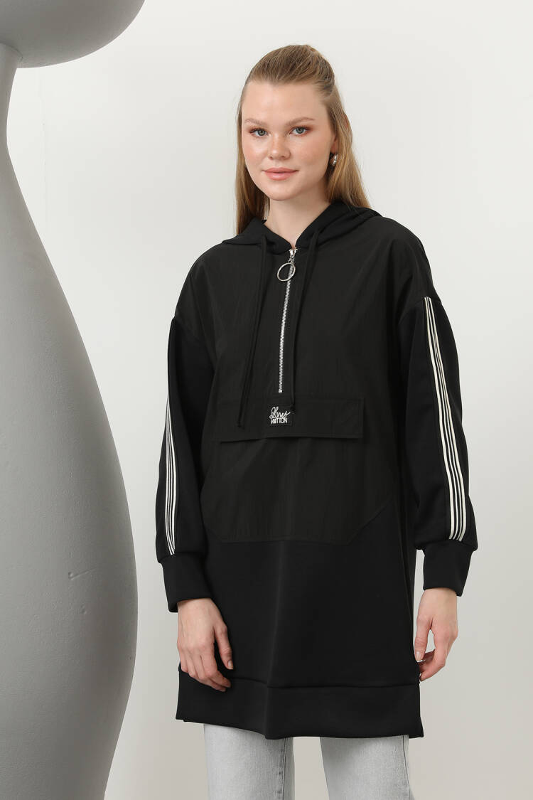 Women's Front Zipper Detailed Hooded Tunic - Puane - Globality Store - Women Clothes Wholesale Turkey