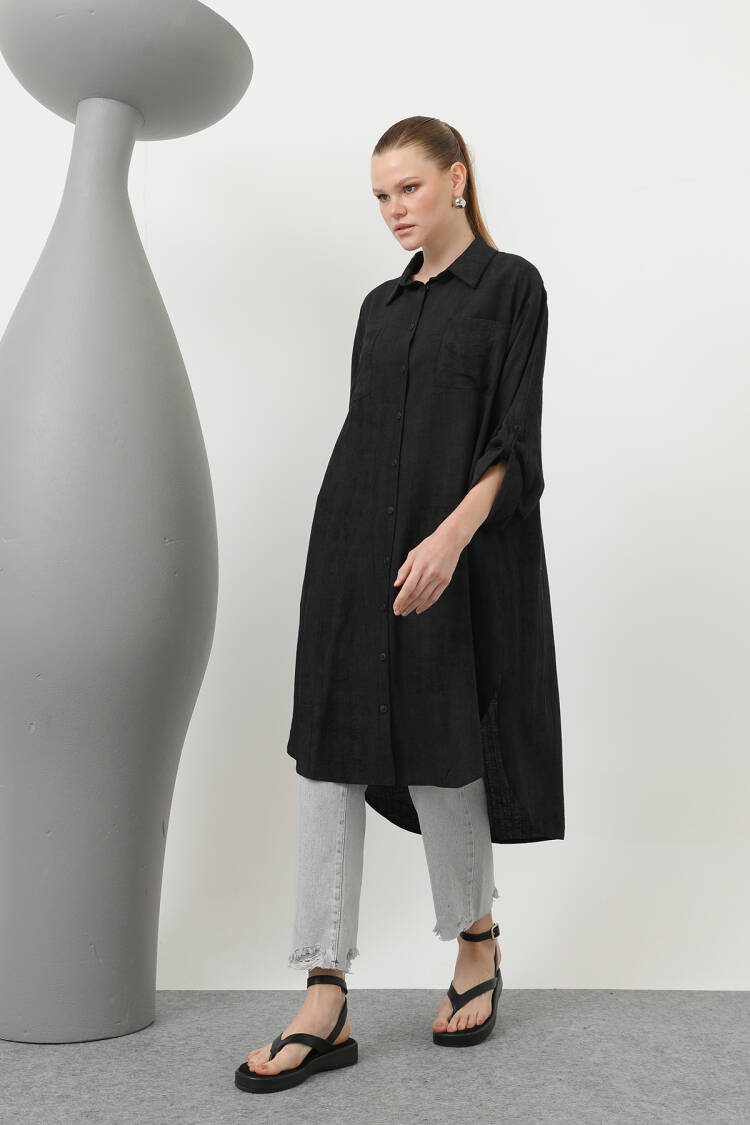 Women's Front Pocket Detailed Back Ribbed Long Tunic - Puane - Globality Store - Women Clothes Wholesale Turkey
