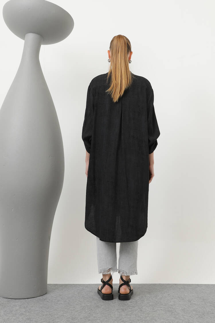 Women's Front Pocket Detailed Back Ribbed Long Tunic