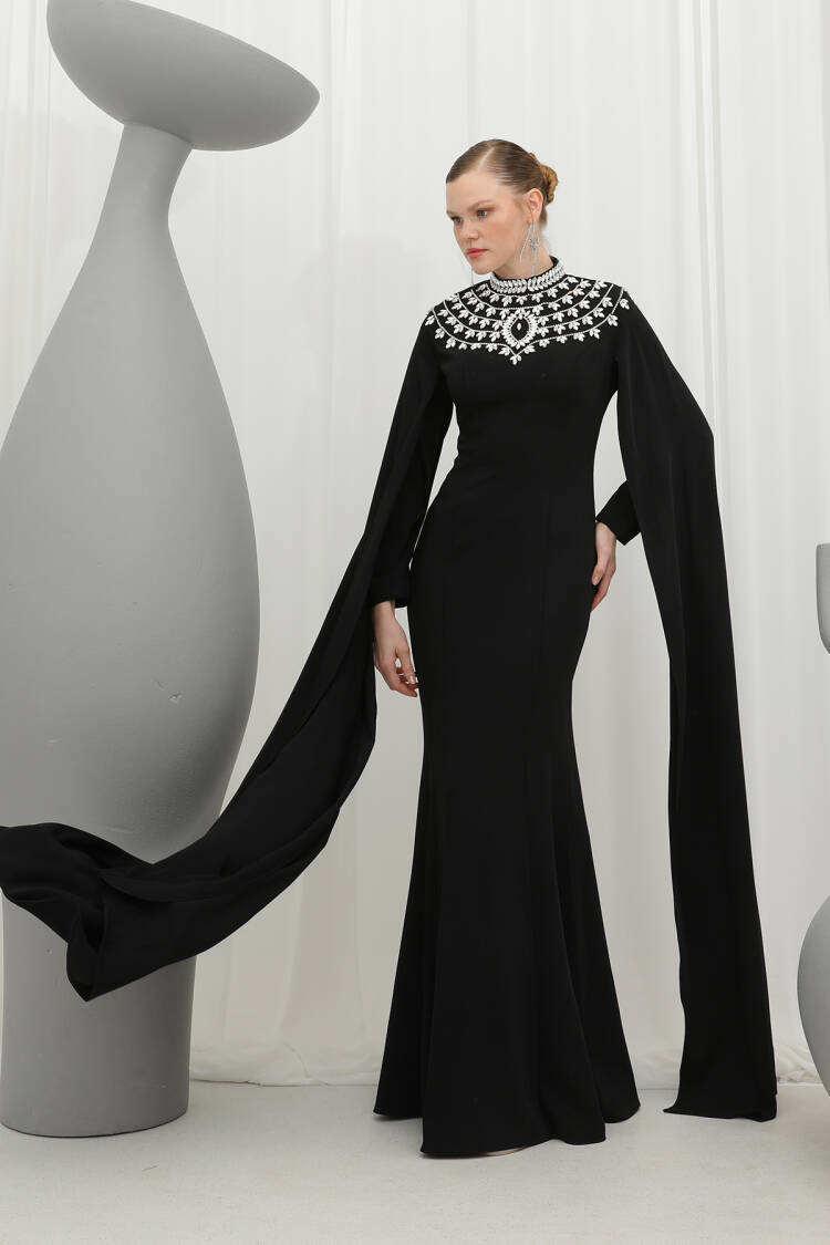 Women's Stone Embroidered Long Sleeve Evening Dress - Brand: Puane - Women's Clothing Wholesale - Globality Store