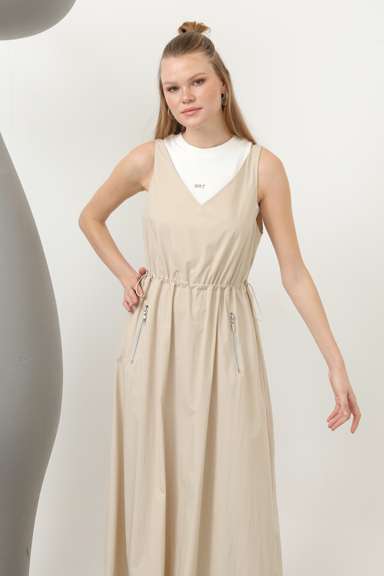 EMBROIDERY DETAILED DRESS WITH ELASTIC WAIST