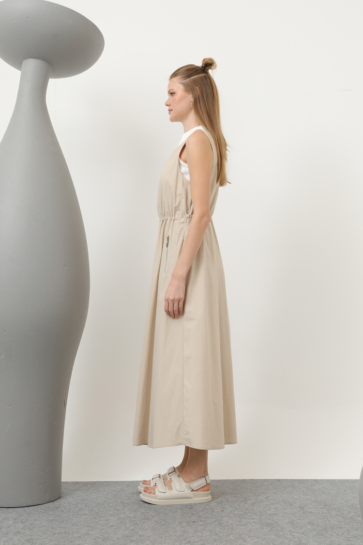 EMBROIDERY DETAILED DRESS WITH ELASTIC WAIST