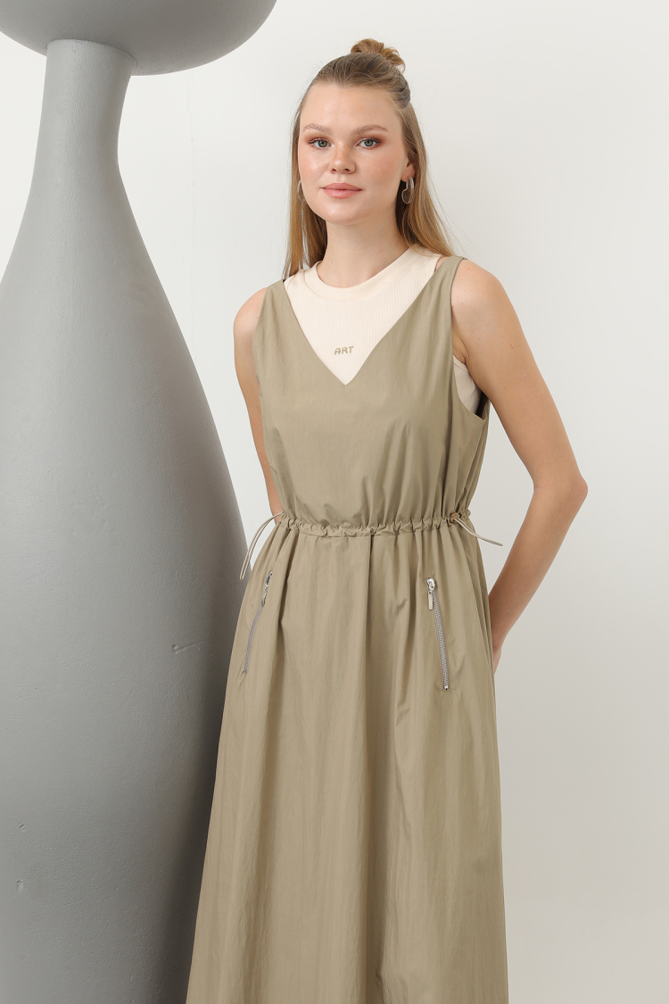EMBROIDERY DETAILED DRESS WITH ELASTIC WAIST