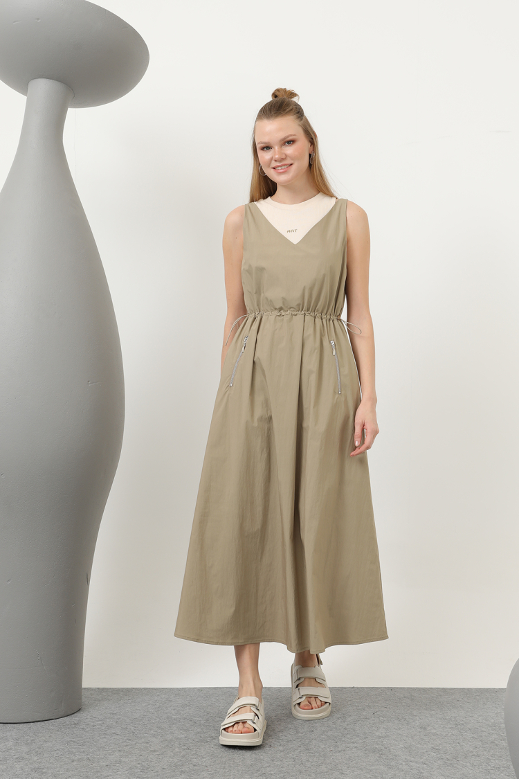 EMBROIDERY DETAILED DRESS WITH ELASTIC WAIST - SOUL - Globality Store - Women Clothes Wholesale Turkey