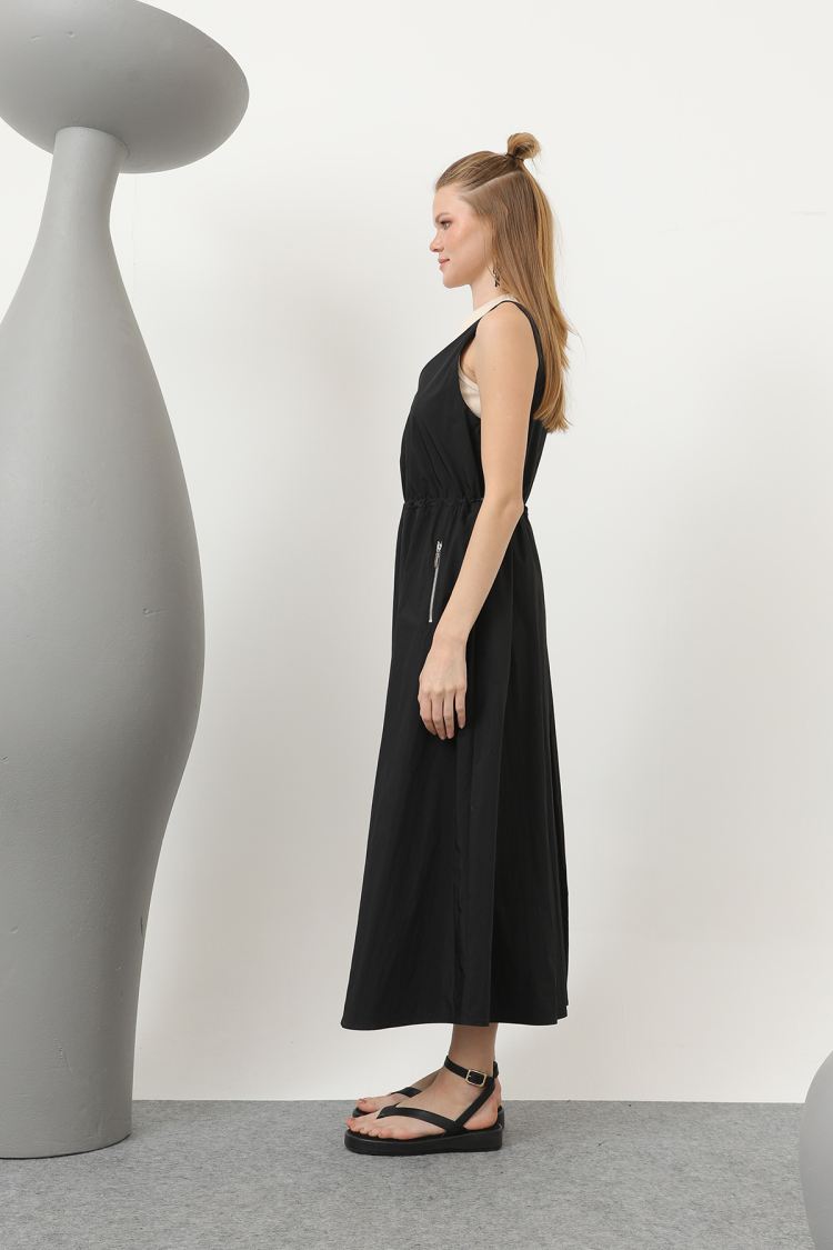 EMBROIDERY DETAILED DRESS WITH ELASTIC WAIST