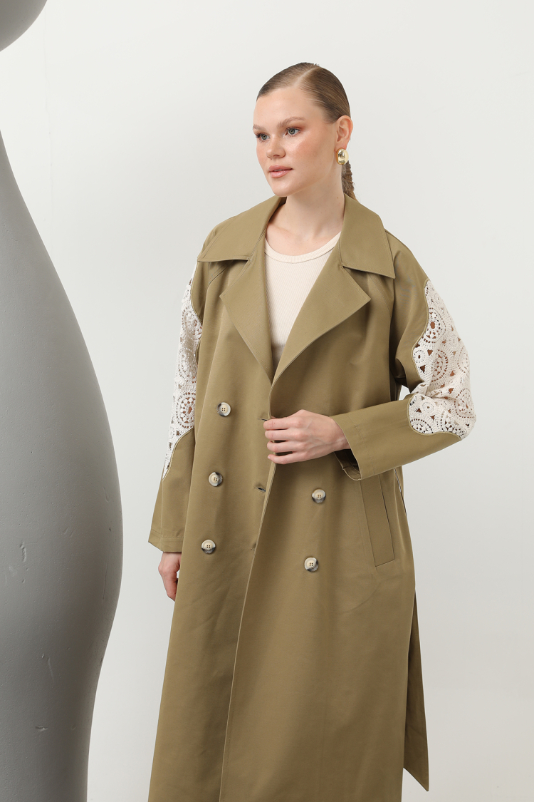 Lace Detailed Trench Coat - SOUL - Globality Store - Women Clothes Wholesale Turkey