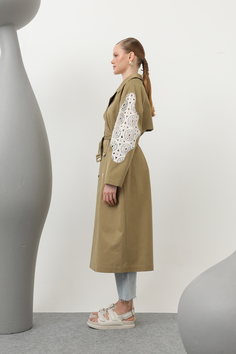 Lace Detailed Trench Coat