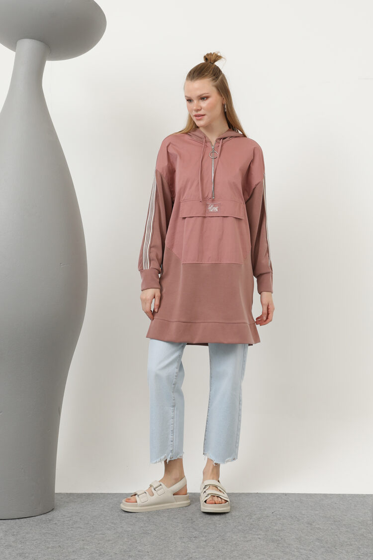 Front Zipper Detailed Hooded Tunic - Puane - Globality Store - Women Clothes Wholesale Turkey