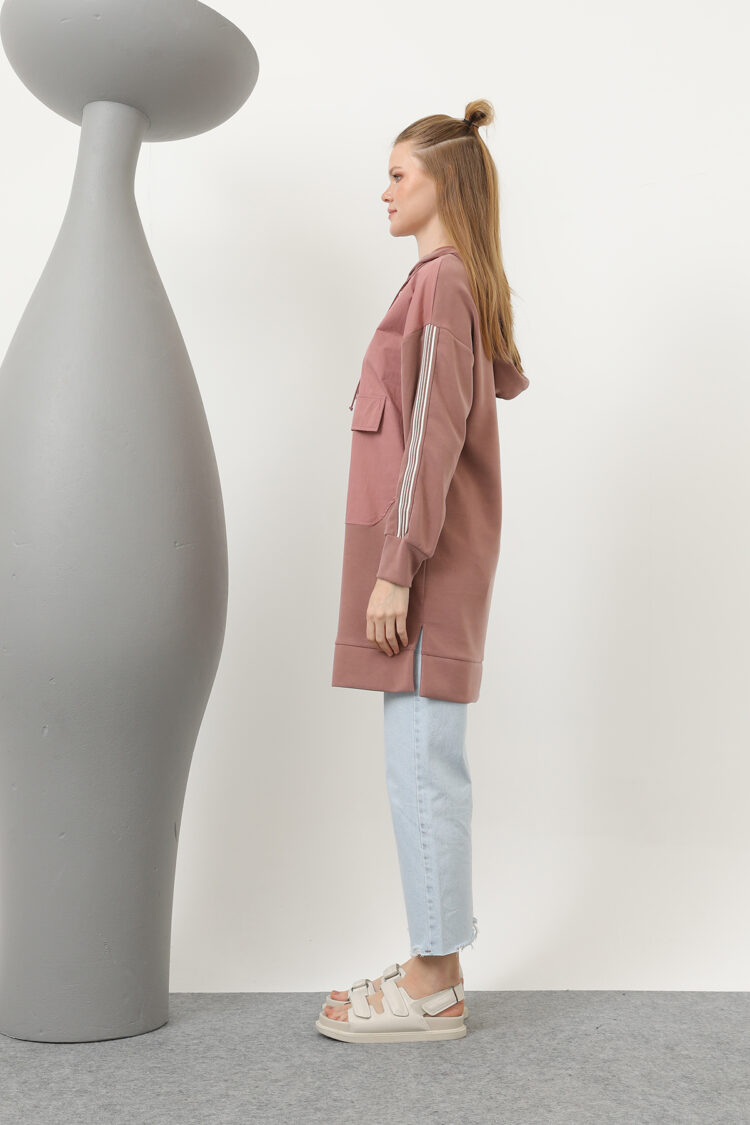 Front Zipper Detailed Hooded Tunic