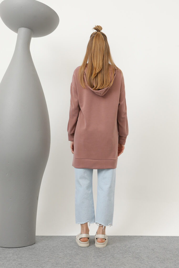 Front Zipper Detailed Hooded Tunic