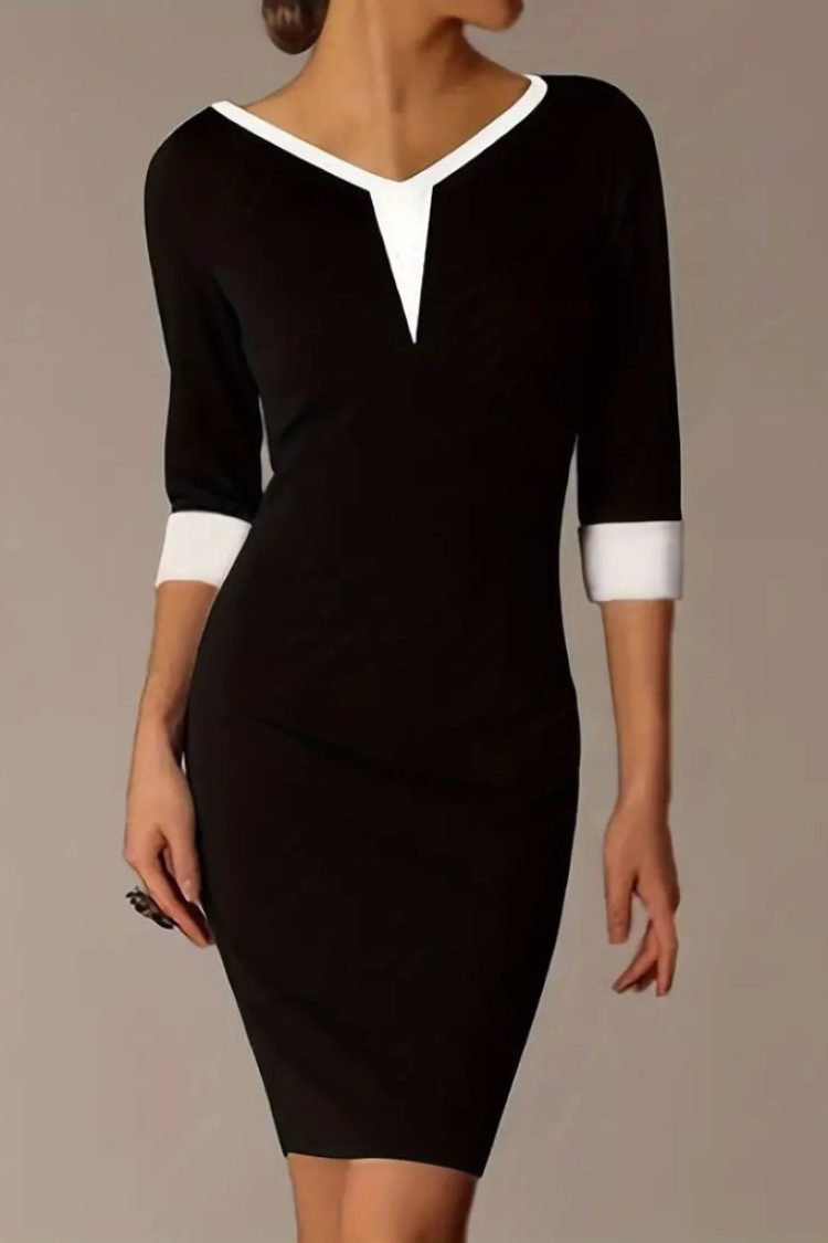 Women's Poor Sleeve V-Neck Block Color Short Janjan Crepe Dress - Gold - Janes - Globality Store - Women Clothes Wholesale Turkey