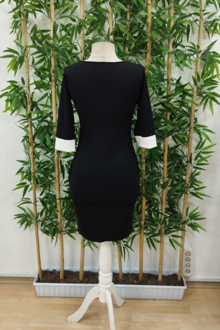 Women's Poor Sleeve V-Neck Block Color Short Janjan Crepe Dress - Gold