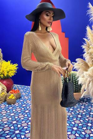 Deep Neckline Knitwear Dress - Sobe Istanbul - Globality Store - Women Clothes Wholesale Turkey