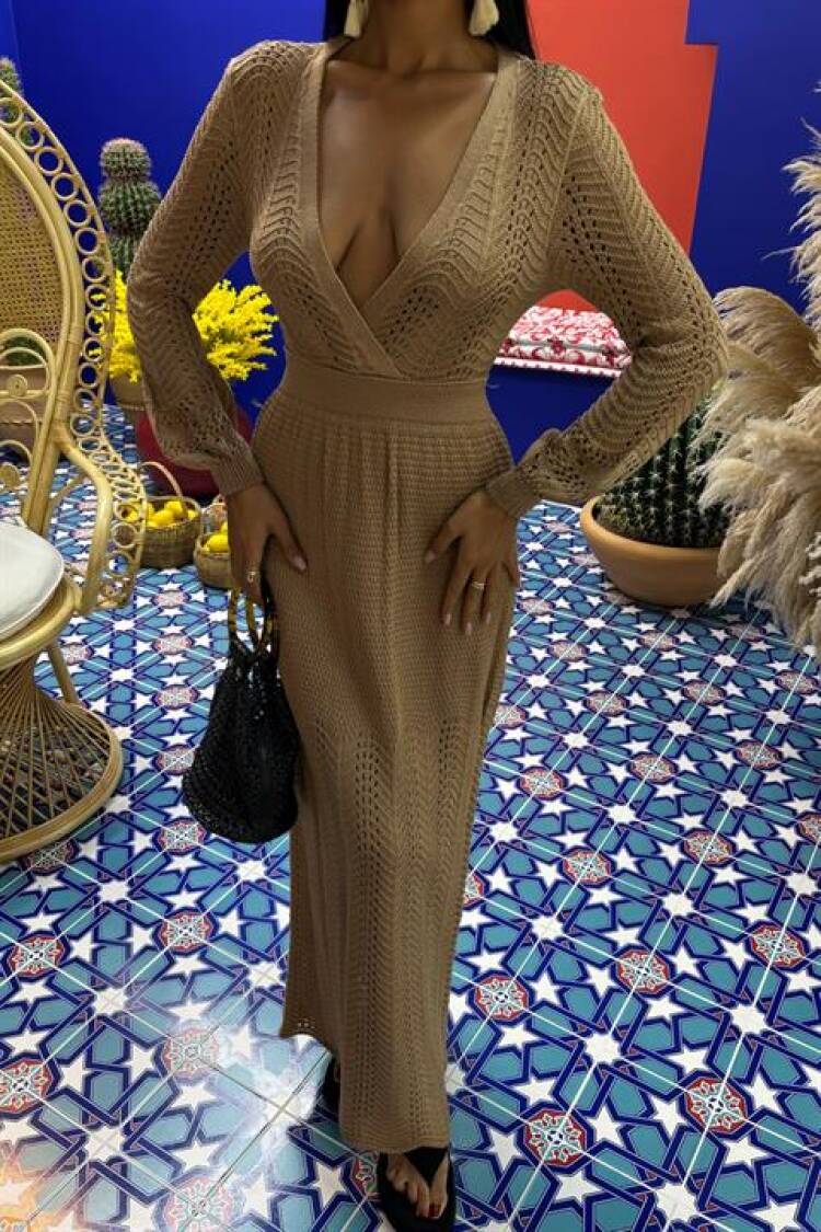 Deep Neckline Knitwear Dress