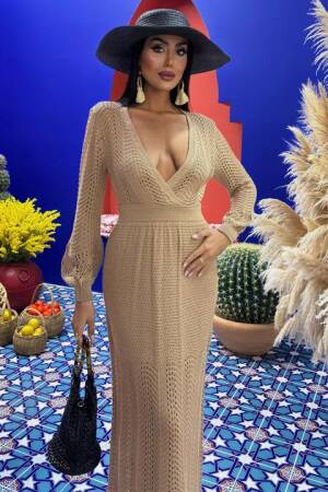 Deep Neckline Knitwear Dress - Sobe Istanbul - Globality Store - Women Clothes Wholesale Turkey