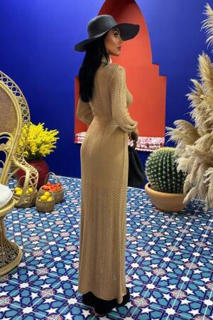 Deep Neckline Knitwear Dress - Sobe Istanbul - Globality Store - Women Clothes Wholesale Turkey