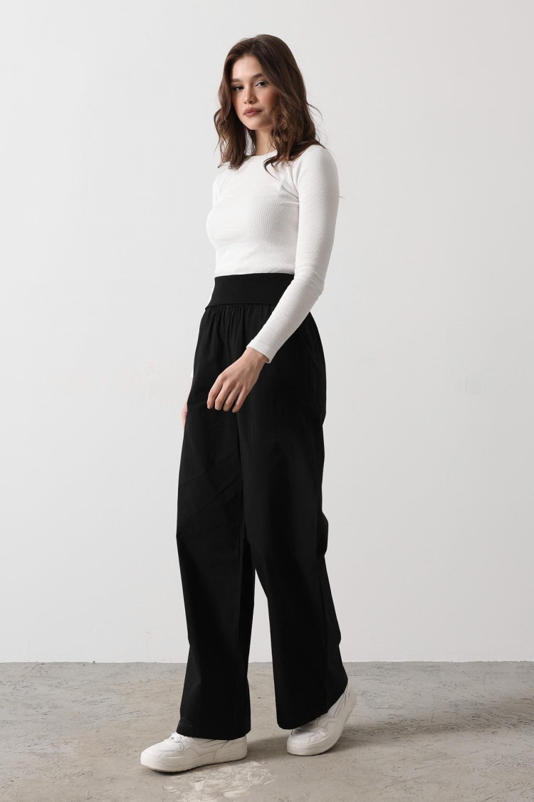 Foldable Waist Pants - - Black