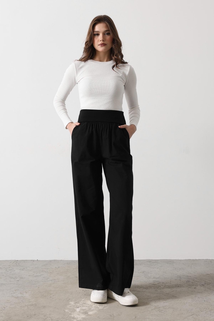 Foldable Waist Pants - - Black - Reyon - Globality Store - Women Clothes Wholesale Turkey