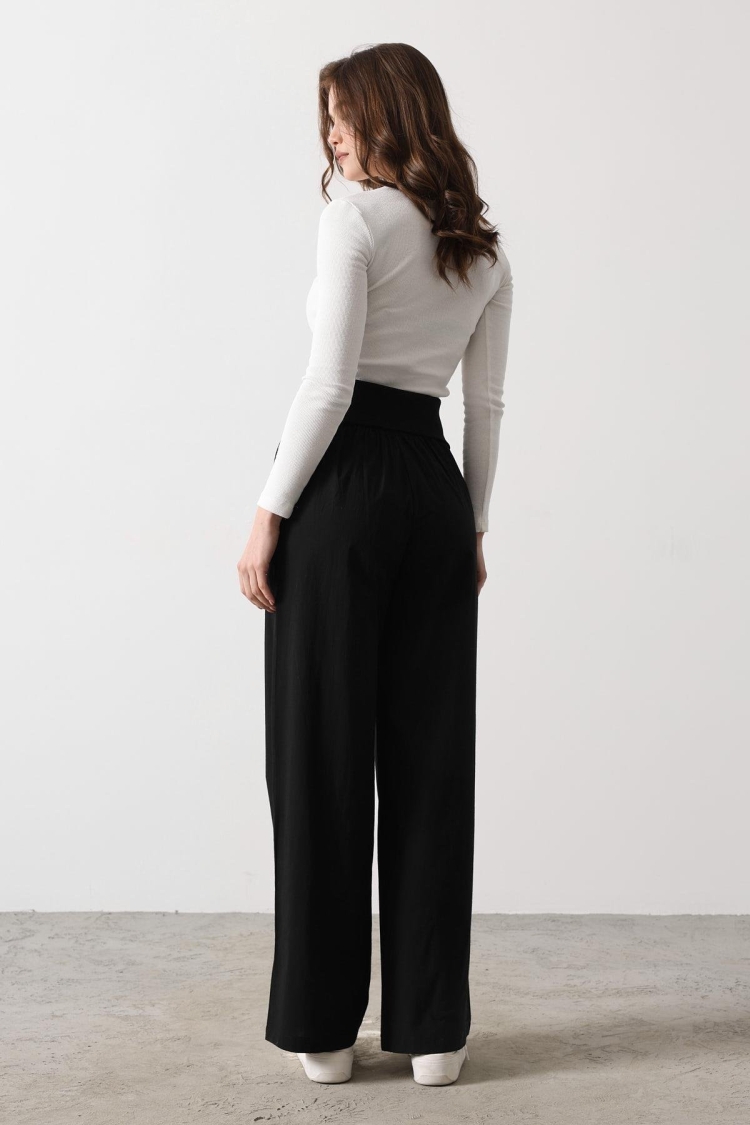 Foldable Waist Pants - - Black