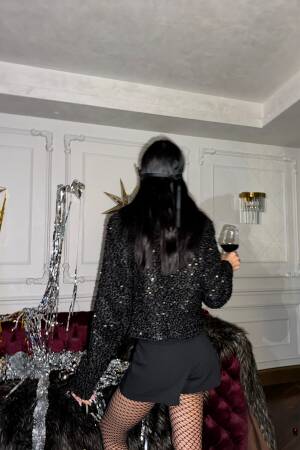 Sequin Button Detailed Crop Jacket - Ello - Globality Store - Women Clothes Wholesale Turkey
