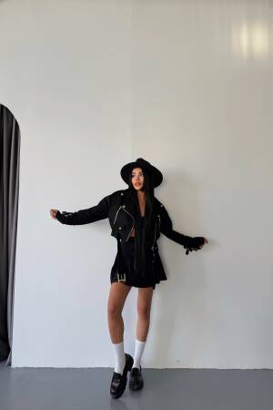 Sleeve Belt Detail Crop Jacket - Ello - Globality Store - Women Clothes Wholesale Turkey