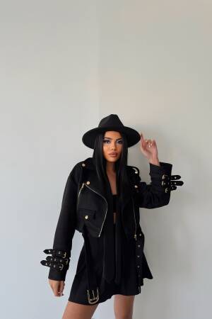 Sleeve Belt Detail Crop Jacket - Ello - Globality Store - Women Clothes Wholesale Turkey