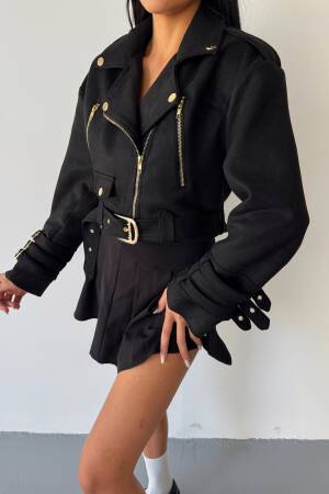 Sleeve Belt Detail Crop Jacket - Ello - Globality Store - Women Clothes Wholesale Turkey