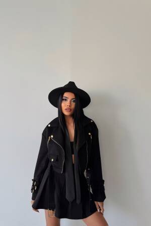 Sleeve Belt Detail Crop Jacket - Ello - Globality Store - Women Clothes Wholesale Turkey