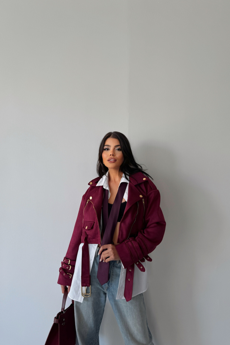 Sleeve Belt Detail Crop Jacket - Ello - Globality Store - Women Clothes Wholesale Turkey