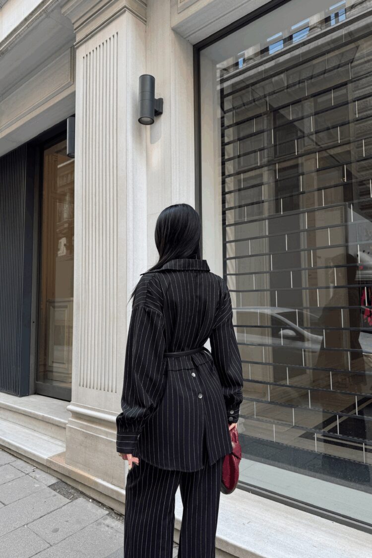 Striped Back Design Detailed Shirt Pants Set
