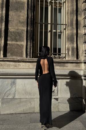 Degaje Neckline Long Dress - Ello - Globality Store - Women Clothes Wholesale Turkey
